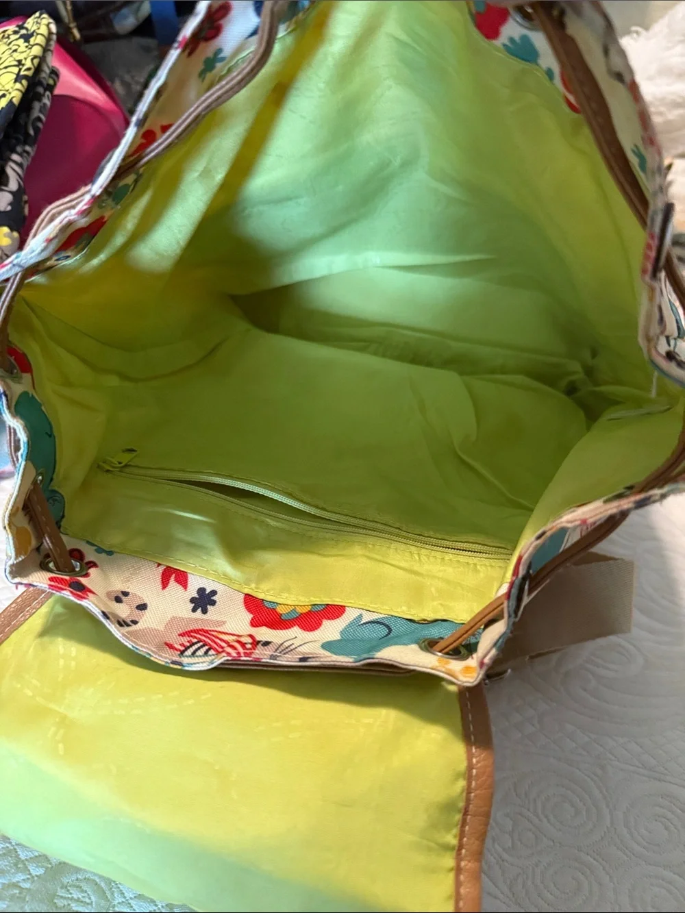 Lily Bloom Cream Canvas Backpack with Yellow, Teal & Red Accents